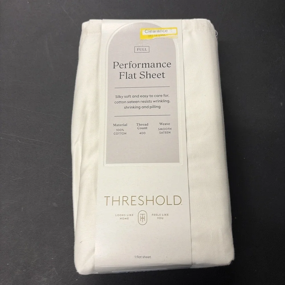 Threshold FULL Performance Flat Sheet Silky Soft Sateen SOUR CREAM 400 TC 20552